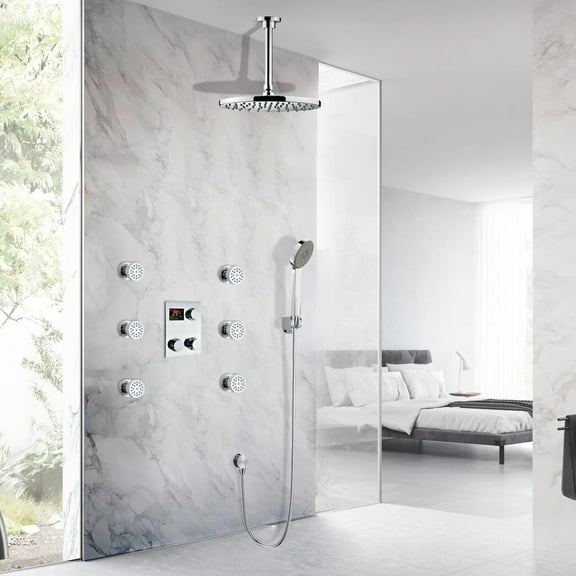 Juno 10" Ceiling Mount Thermostatic Digital Display shower system with hand shower Head Set