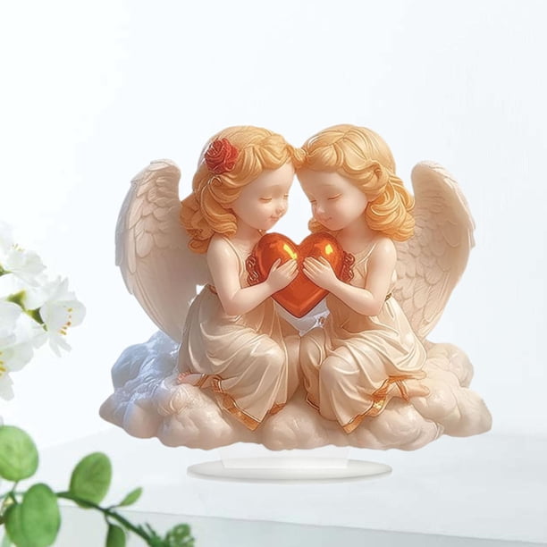 Centro de mesa de decoración de ángel alado de acrílico, artesanía 2D, adorno de mesa con base para estantería de oficina, hogar, sala de estar Estilo A