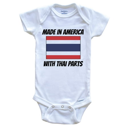 

Made In America With Thai Parts Thailand Flag Funny Baby Bodysuit - Cute One Piece Baby Bodysuit 6-9 Months White