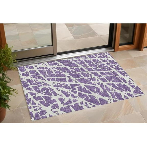 HomeRoots 559310 3 x 5 ft. Purple & White Abstract Washable Non Skid Indoor Outdoor Rectangle Machine Woven Area Rug