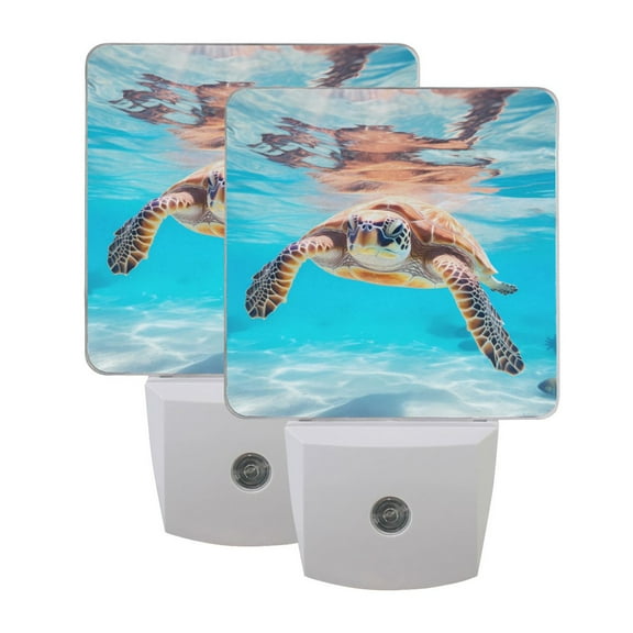 ALAZA Sea Turtle Swimming in Sea Night Lights 2 Pack Plug-in Wall LED Nightlight Auto Dusk-to-Dawn Sensor Lamps