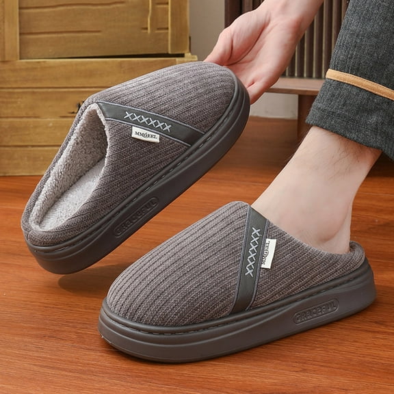 SUNVIT Unisex Indoor Slippers Fleece Lined - Warm Non Slip for Cold Months, Nylon Spandex Knitted Gray Slippers with Thick Sole, Sizes 36-44,Size 44