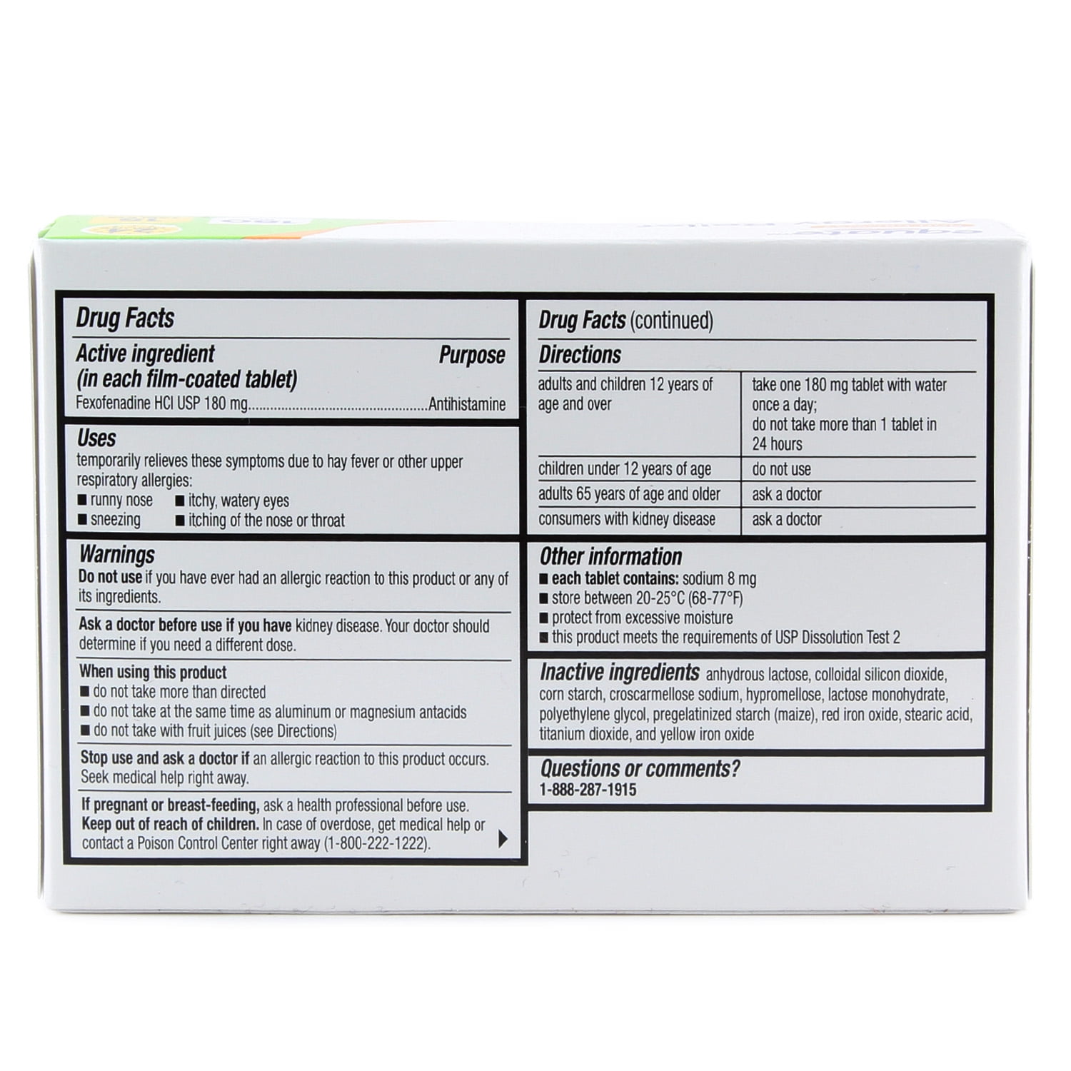 Equate Fexofenadine Allergy Relief Tablets, 180 mg, 15 Count