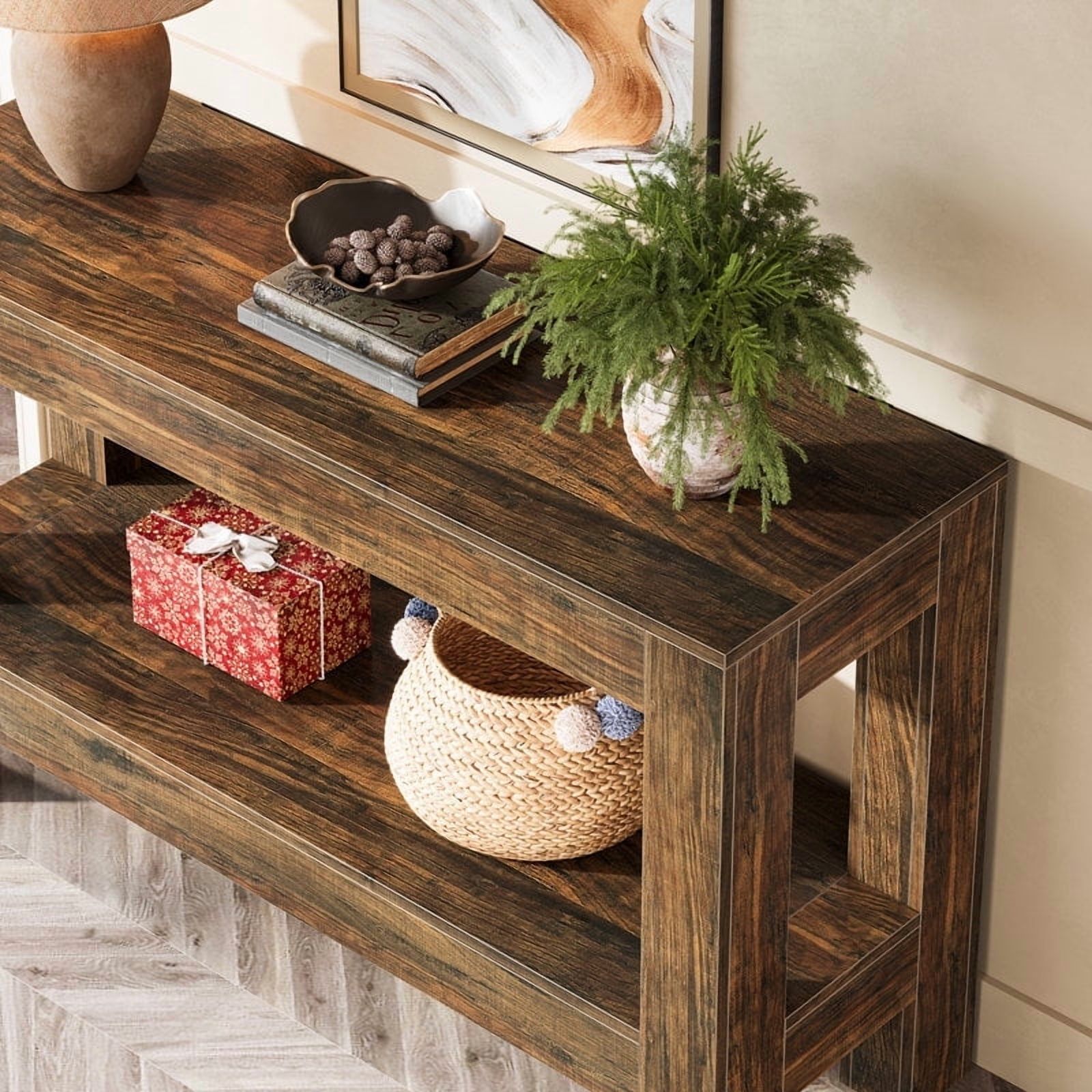 Tribesigns 62.99" Long Wood Console Table, Farmhouse 2-Tier Entryway Table Sofa Table