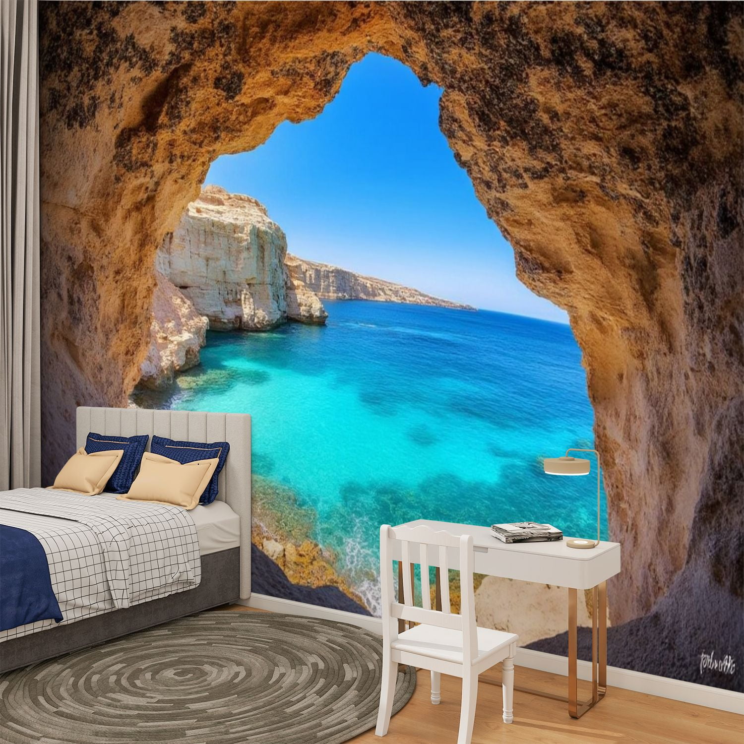 Peel and Stick Wallpaper Ocean Cave 3D Peel Stick Large Poster Kitchen Bedroom Living Room Home Modern Art Wall Mural Decor Self Adhesive and Removable 100in x 144in