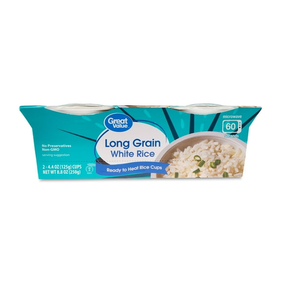 Great Value Ready to Heat Long Grain White Rice Cups, 8.8 oz, 2 Count