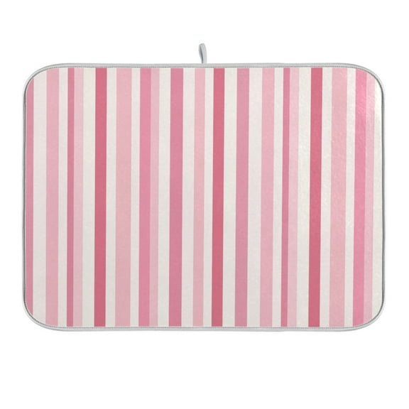 Pink Striped Dish Drying Mat 16x18 Absorbent Microfiber Draining Rack Pad for Kitchen Counter Sink