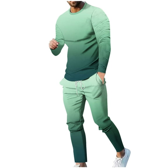 BXINGOHAI Big and Tall 2 Pieces Outfit Sets for Men Gradient Crewneck Pullover Tracksuits Long Sleeve Tops and Pants Sweatsuits Outdoor Running Sport Set Green,XXXXL