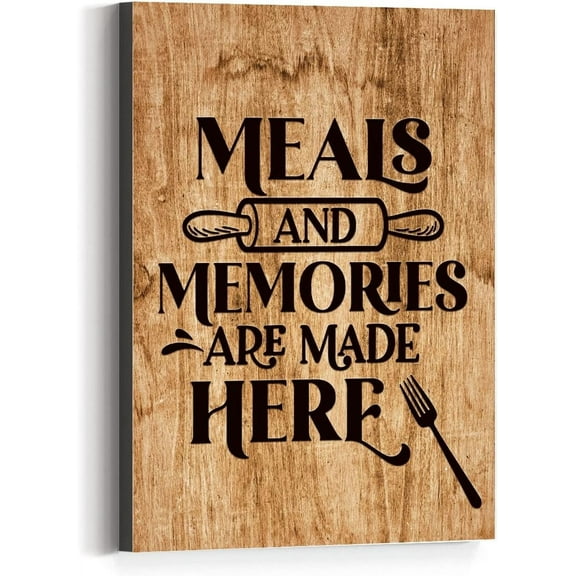 Kitchen Quote Canvas Wall Art,Meals & Memories Are Made Here Canvas Prints Framed Wall Art for Kitchen Dinning Room Wall Decor