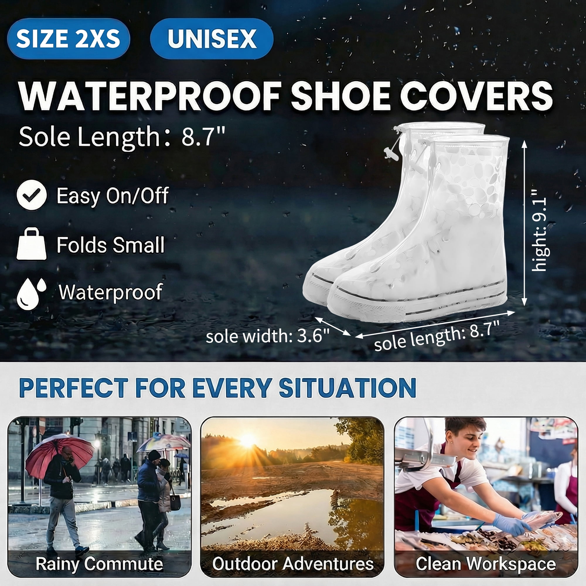Unique Bargains Waterproof Shoe Covers Reusable Overshoes White 3.5 WIDE