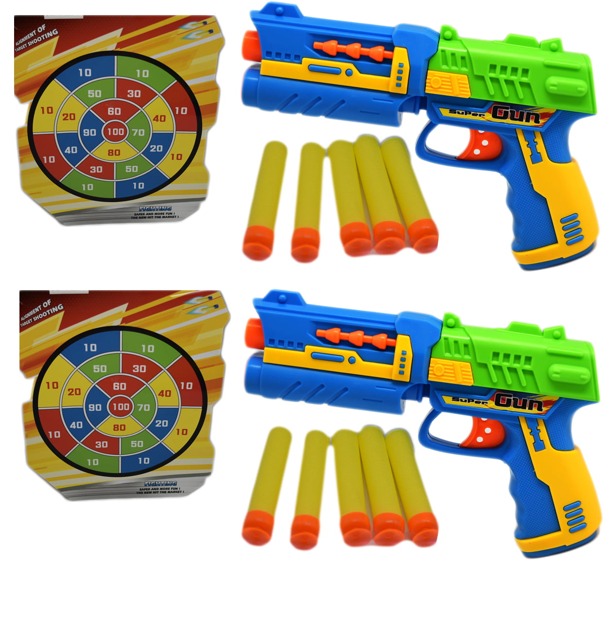 2X Soft Dart Toy Gun Shooter Air Blaster With 10 X Darts Aiming Target