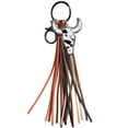 thumbnail image 1 of Western Cow Head Leather Keychain with Tassel Animal Print Design for Key Rings, 1 of 5