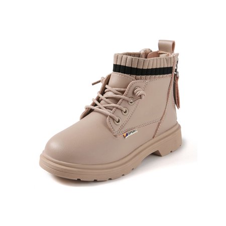 

Rotosw Children Work Boot Zipper Ankle Boots Round Toe Short Bootie Comfort Lace Up Booties Walking Casual Pink with Warm Lined 1Y