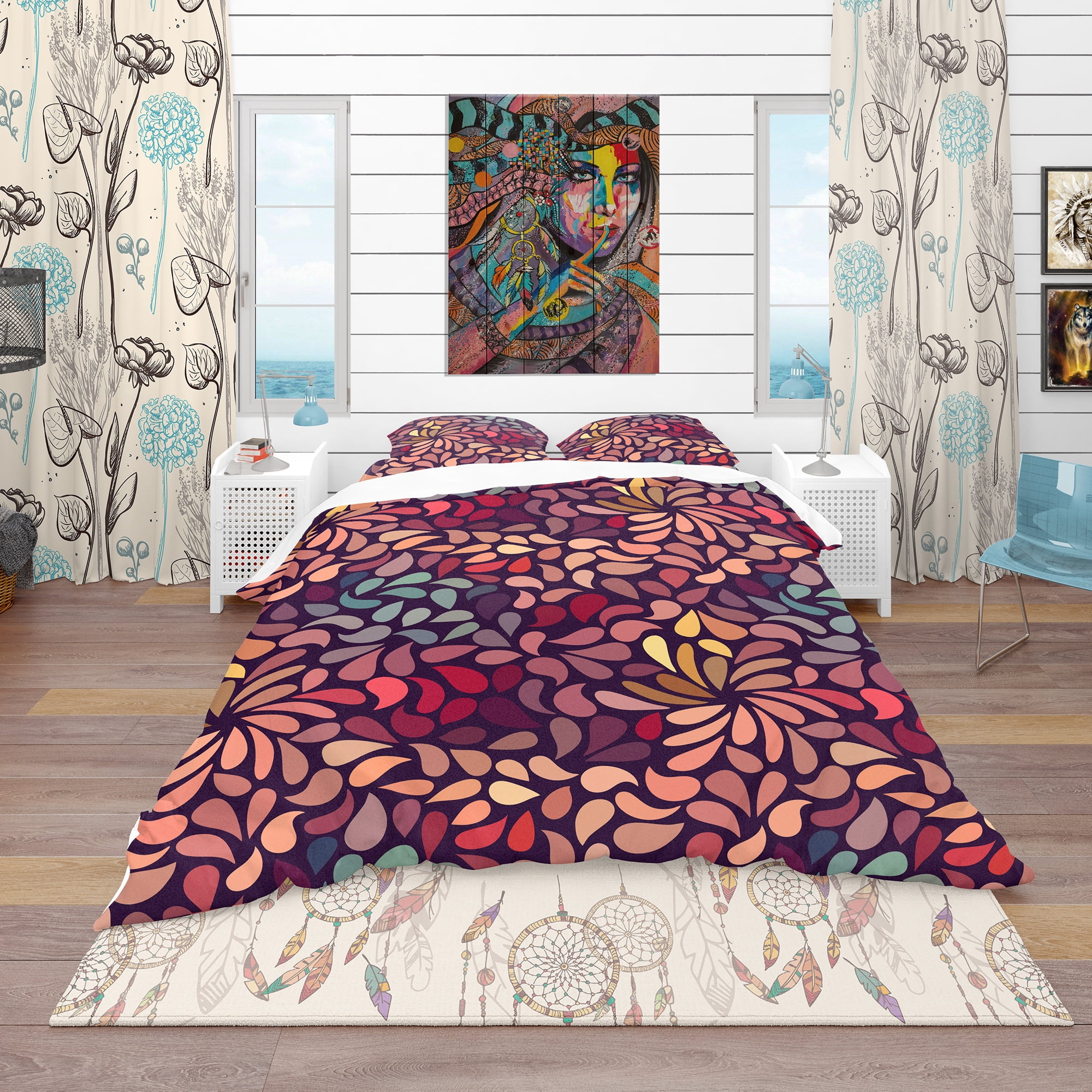 Designart 'Abstract Floral Pattern' Bohemian & Eclectic Duvet Cover Set