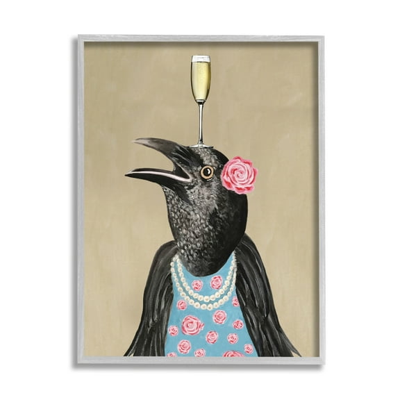 Stupell Industries Black Bird Patterned Rose Dress Champagne Glass , 16 x 20, Design by Coco de Paris