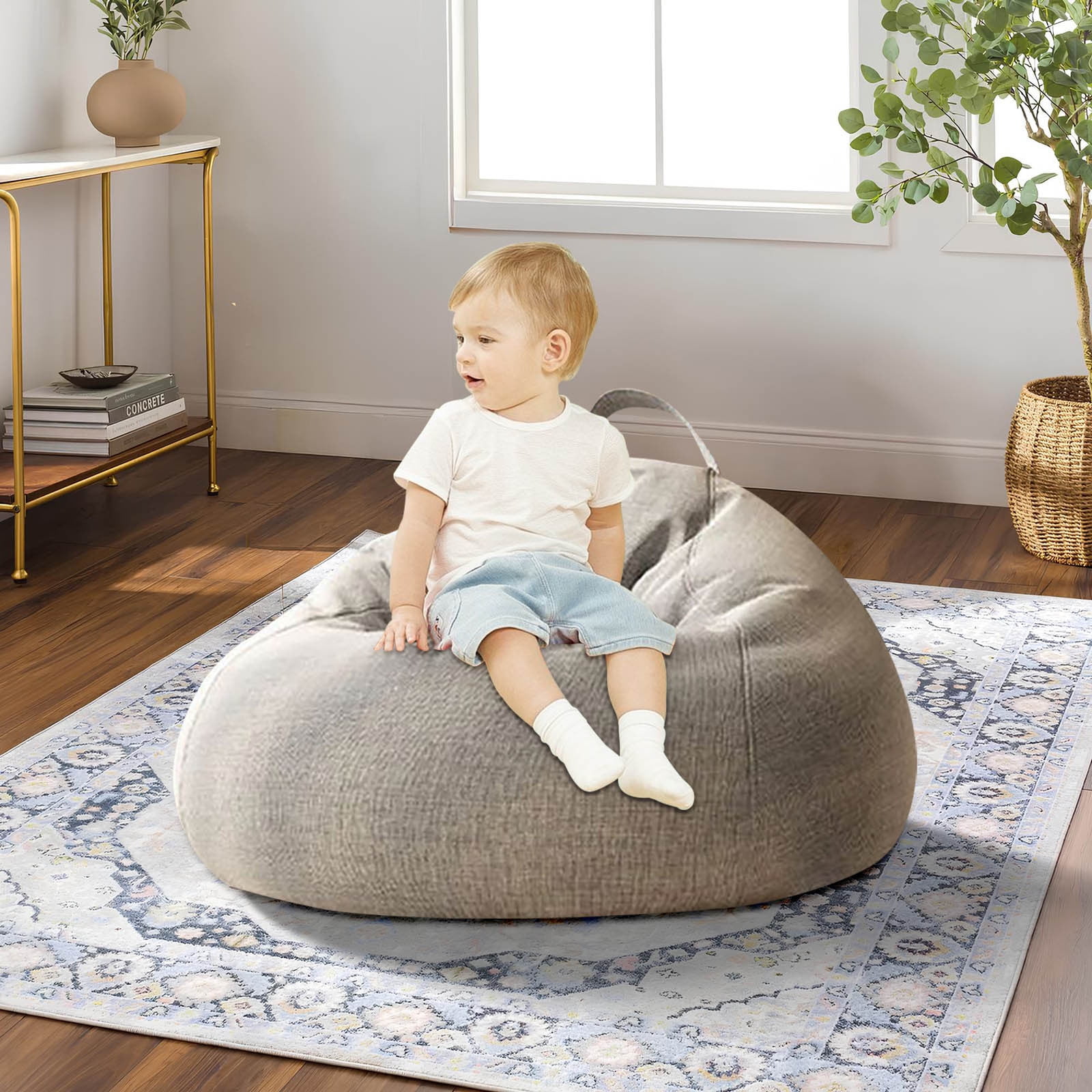 Bean Bag Chair 2.3Ft, Memory Foam Filled, Large Beanbag Chairs for Adults and Teens, Soft Sofa with Removable Flannel Cover, Round Couch for Living Room Bedroom College Dorm