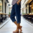 thumbnail image 7 of Linen Capris for Women Petite Pull On Straight Leg Cropped Pants Summer Elastic Waist Lightweight Casual Trousers With Pockets Navy M, 7 of 7