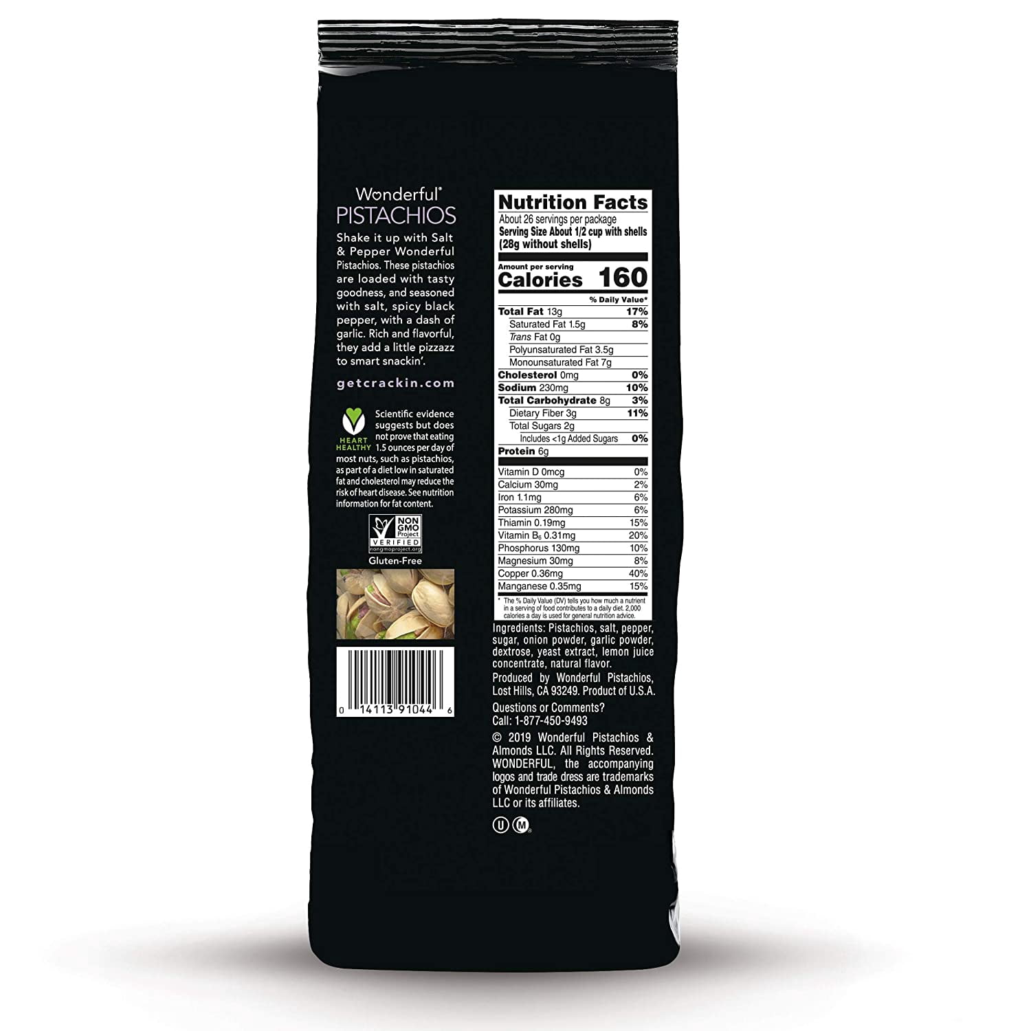 Wonderful Pistachios, Salt and Pepper Flavored, Bag, Salt & Pepper Flavor, 48 Ounce