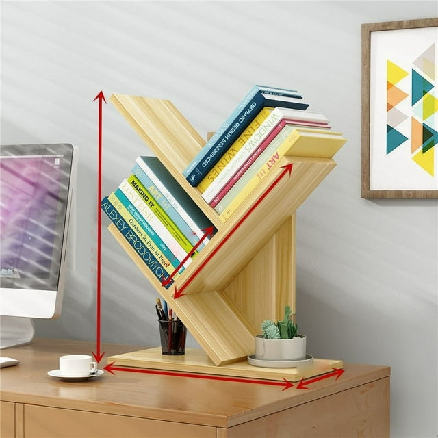 Mini estantería, estantería de árbol, estantes organizadores de almacenamiento de libros de madera maciza, organizador de almacenamiento de libros, estantería, innovación moderna