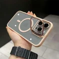 thumbnail image 1 of Magsafe Magnetic Lens Protection Stand Phone Case For IPhone 15 12 13 14 11 Pro Max Camera Glass Transparent Metal Ring Cover pink For iphone15, 1 of 6
