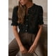 thumbnail image 3 of Blusa PRETTYGARDEN para mujer con botones y ojales, encaje, negra, 3 of 6