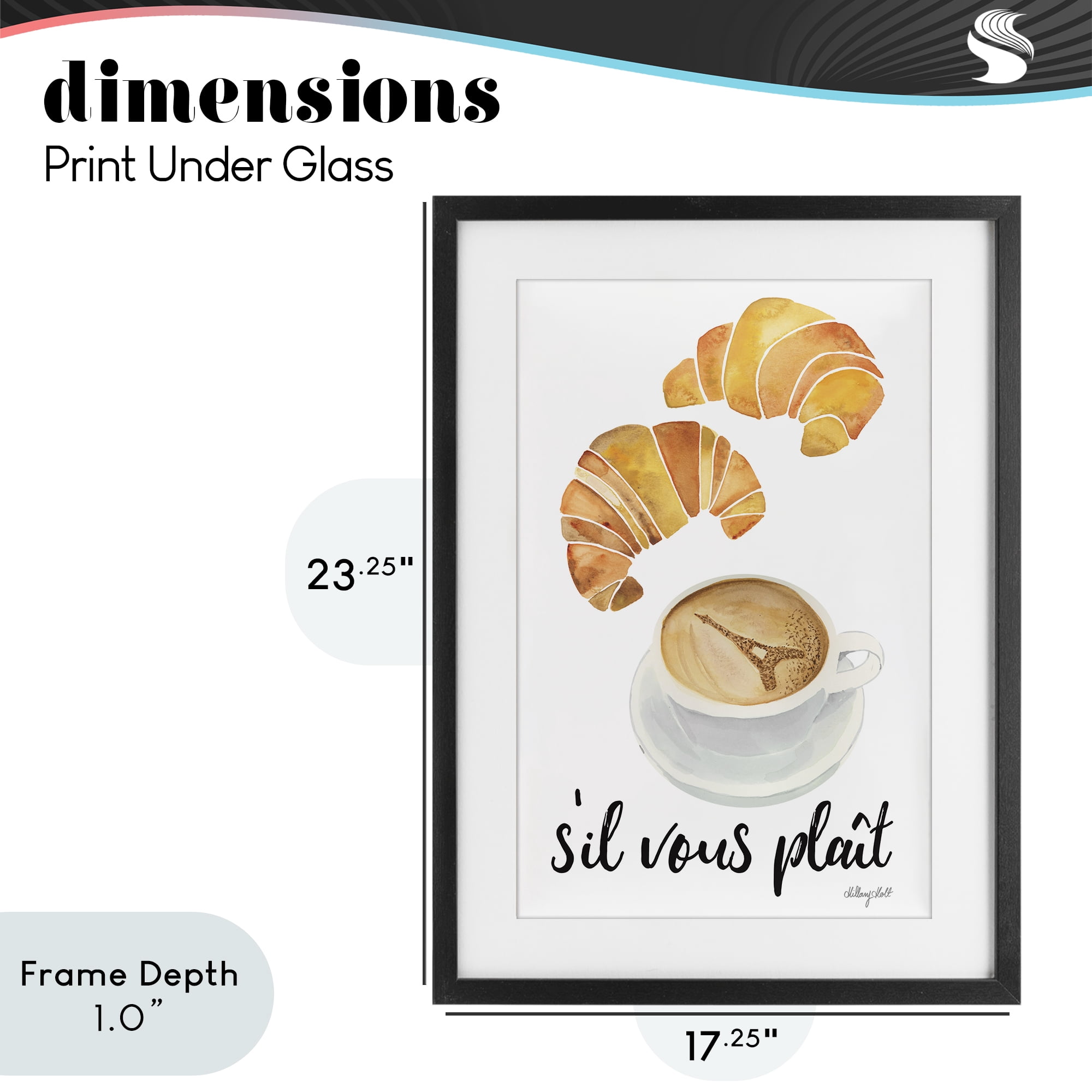 Stupell Industries Paris Croissant and Coffee Black Framed Print Under Glass, design by Hillary Holt