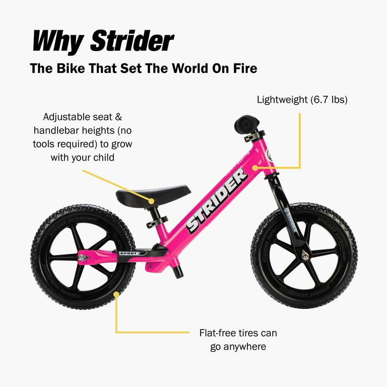 Strider 12” Sport Bike, Pink - No Pedal Balance Bicycle for Kids 1