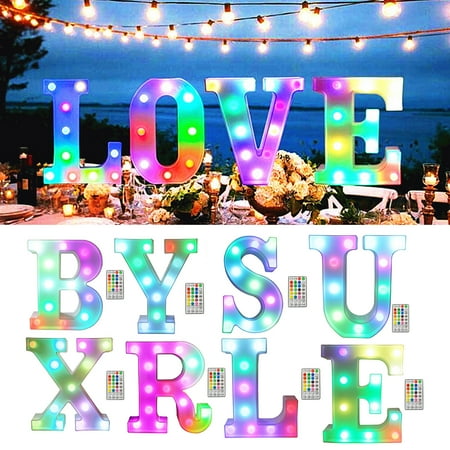 

Fairnull Colourful LED Letter Lights with Remote 4 Flashing Modes Adjustable Easy to Hang Party Bar Decorations Light