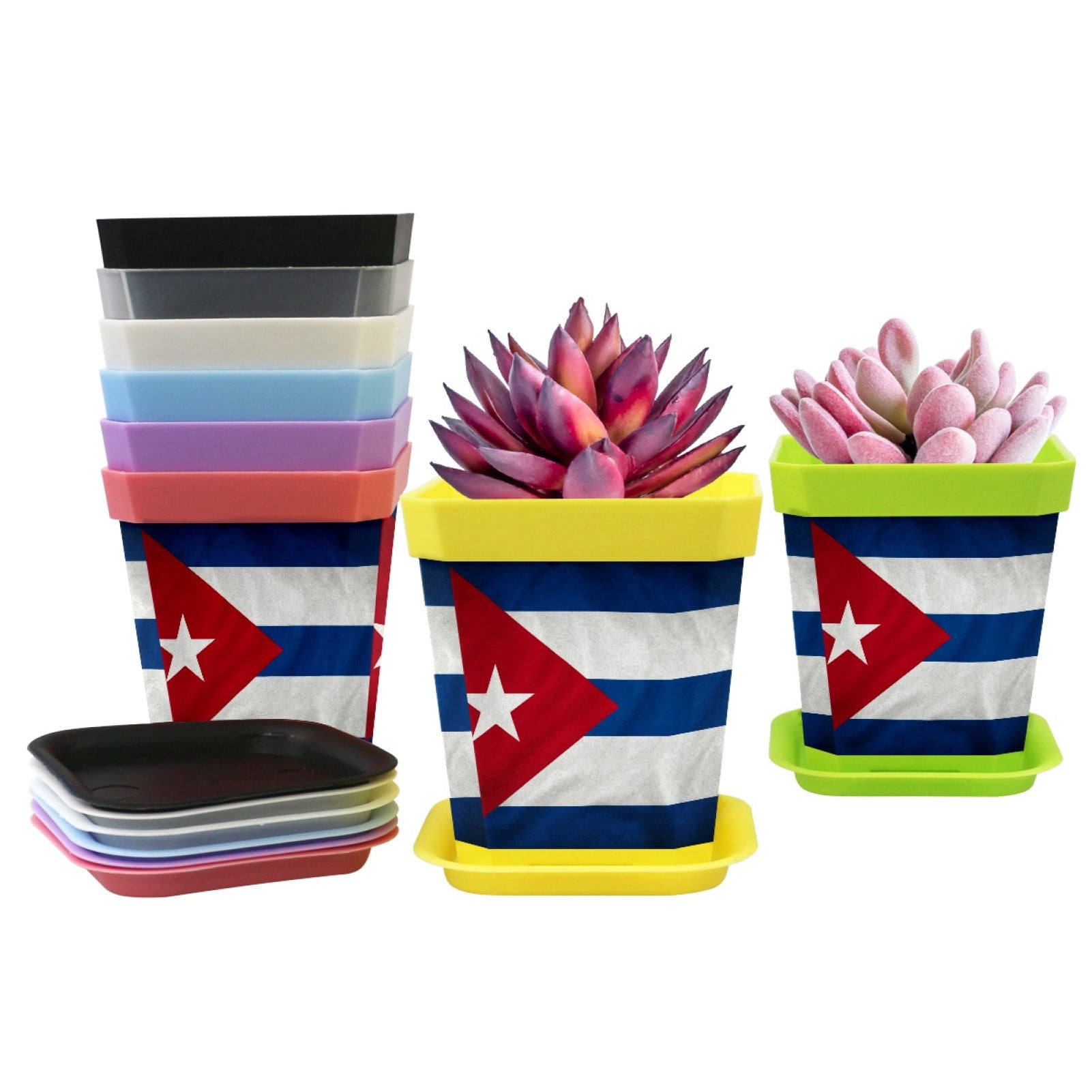 8 Pcs Decorative Flower Pots,Cuba Flag Small Plastic Plant Pots,Planter Pots for Indoor Plants for Home,Office,Desk,Garden
