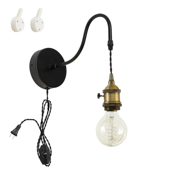 KAYYELAMP 1Pcs Corded Adjustable Black Gooseneck E26 Mini Copper Base Wall Sconce 9.8Ft Dimmer Cable Vintage Design Wall Lighting for Bedroom Kitchen Farmhouse Bar