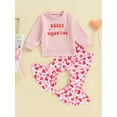 thumbnail image 2 of Suealasg 2PCS Toddler Baby Girl Valentine's Day Outfits Long Sleeve Sweatshirt Pullover Tops+ Heart Print Flare Pants 6M 12M 18M 24M 3T 4T Kids Girls Fall Pants Set, 2 of 9