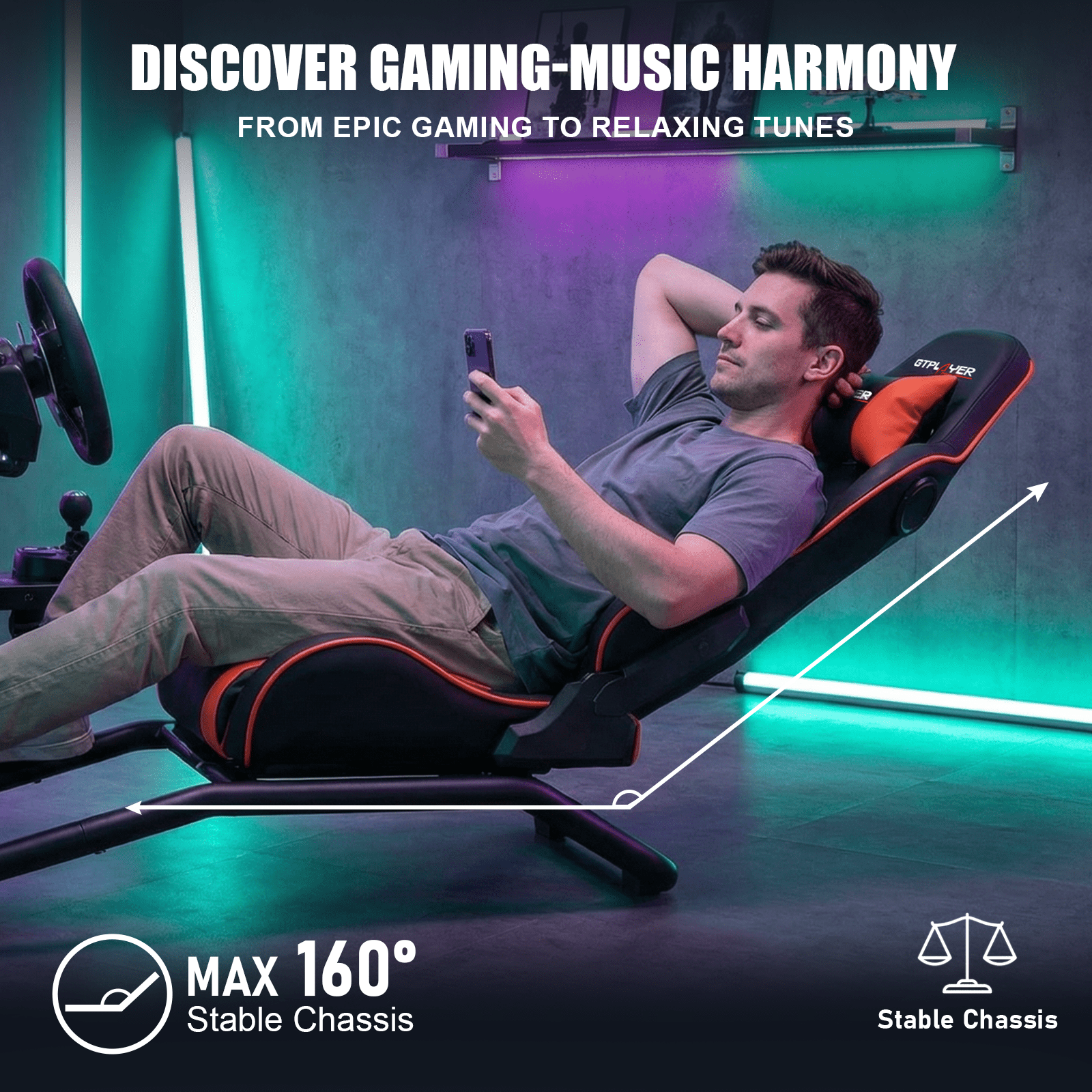 GTPLAYER Racing Simulator Cockpit with Monitor Stand, Racing Style Reclining Seat with Bluetooth Speakers, Red