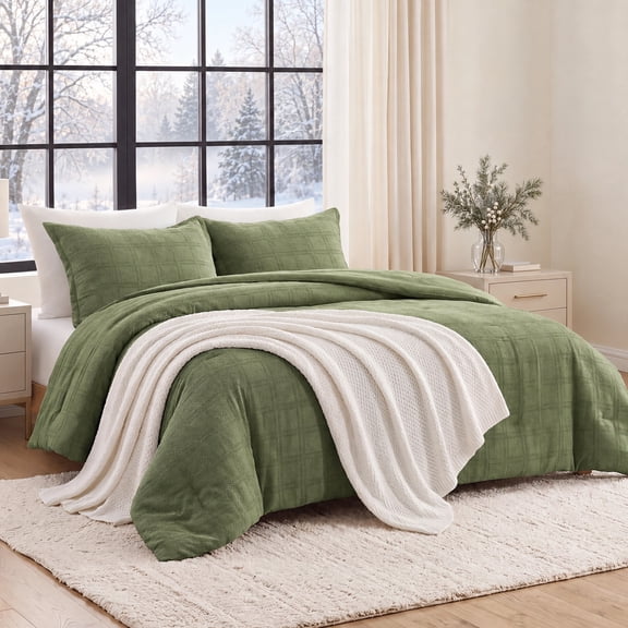 Regency Heights Full/Queen Comforter Set, 3-Piece Waffle Weave Textured Bedding Set with Soft Lightweight Comforter and Pillow Shams, Cozy 3D Textured Design for All Season, Sage Green