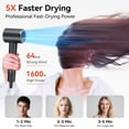 thumbnail image 2 of Black Ionic High Speed Hair Dryer, 160000 RPM Brushless Motor, 500M Negative Ions, Low Noise Lightweight Blow Dryer with Thermo-Control & Magnetic Nozzle, 2 of 10