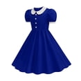 thumbnail image 6 of BLTIBY Girls Vintage Dress 50s Retro Leck Button Dresses Short Sleeve A Lined Swing Dress Blue 8-9 Years, 6 of 8