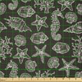 thumbnail image 2 of Ambesonne Nautical Fabric by the Yard Microfiber, Vintage Style Sea Animals, 5 Yards, Brown and Pale Eggshell, 2 of 4