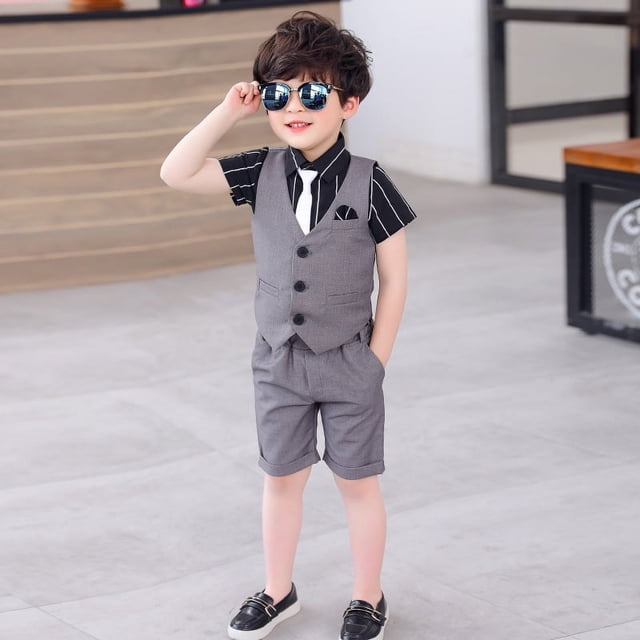 Vestido para niños Traje para niños Traje de chaleco británico Vestido de boda de verano Niña de las flores Anfitriona de una pieza
