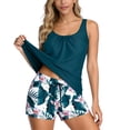 thumbnail image 2 of YTCAMLO Two Piece Tankini Swimsuit for Women Fashion Ruched Scoop Neck Tank Tops with High Waisted Boy Shorts Summer Bathing Suits, Navy S, 2 of 5