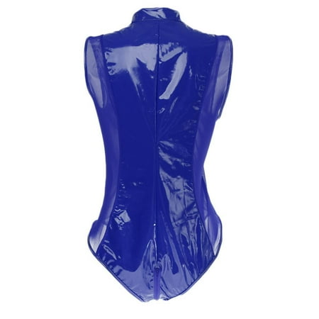 

Sexy Women Patent Leather Bodysuit Mesh Lingerie Jumpsuit Clubwear Leotard
