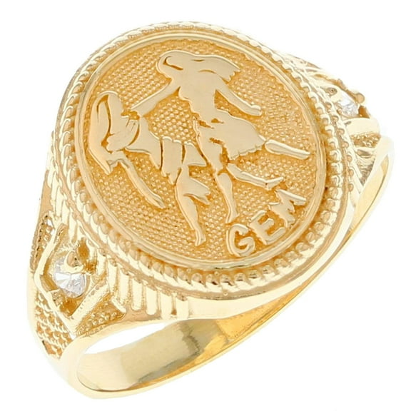 10k Solid Yellow Gold Zodiac CZ Ring - Gemini