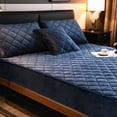 thumbnail image 3 of SHIJI65 Sapphire Blue Plush Thicken Quilted Mattress Cover Warm Soft Crystal Cotton Bedsheet Quilted Bed Fitted Sheet, 3 of 7