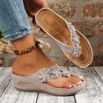 thumbnail image 3 of Rokment Womens Bling Rhinestones Flower Orthopedic Flip Flops Boho Beach Summer Leather Platform Wedge Arch Support Dress Slip on Sandals Comfortable Walking Slides Thong Slippers Beige Size 6.5, 3 of 6