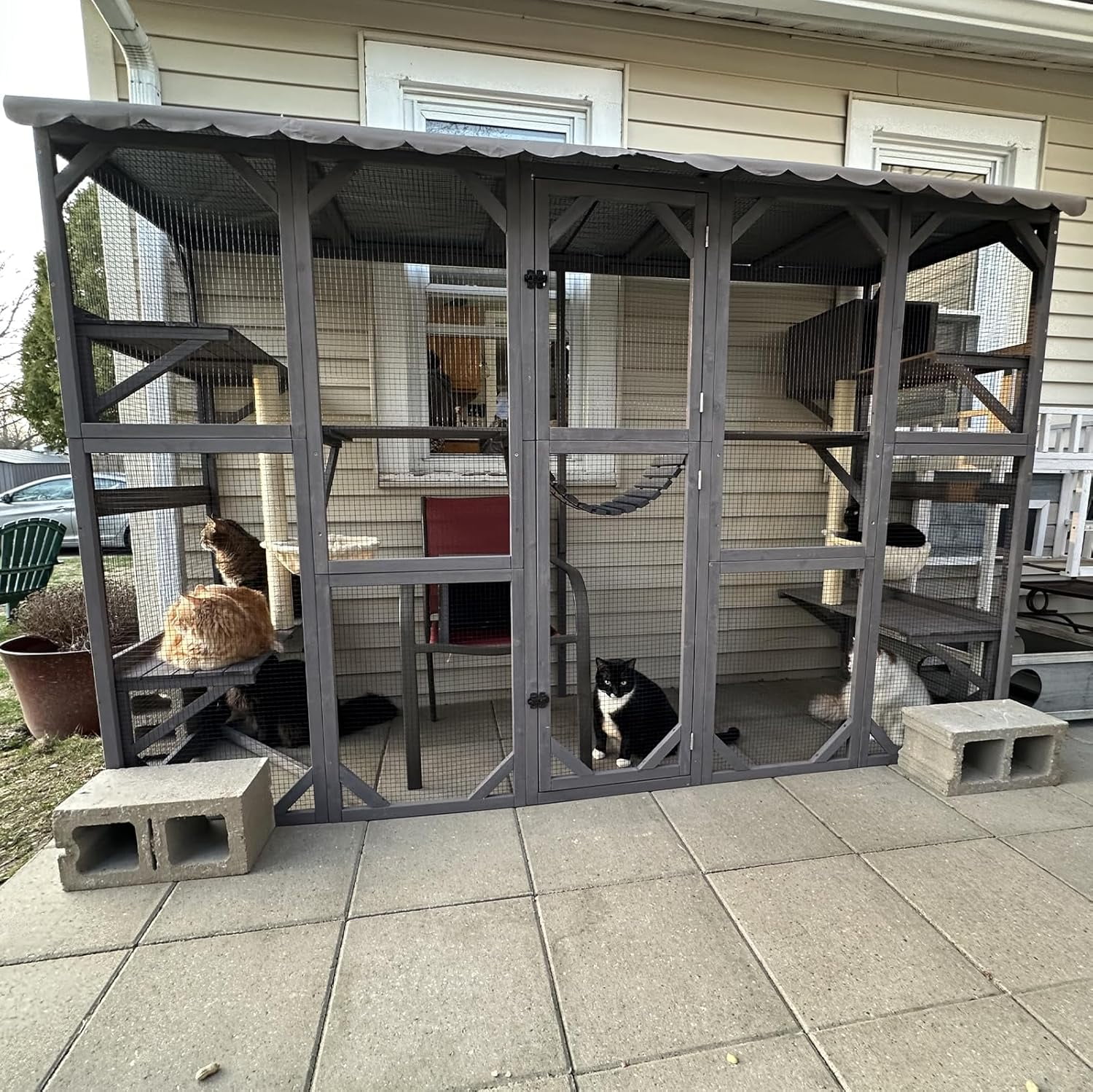 Aivituvin Catio Outdoor Cat Enclosure Window Large Cat Patio 3 Tiers with 6 Platforms and 2 Scratching Posts for Cats House 104" L