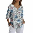 thumbnail image 4 of Warop Women's 3/4 Sleeve Tops Fashionable Printed V-Neck Blouse Loose Fit Pullover T Shirts with Decorative Buttons, 4 of 5