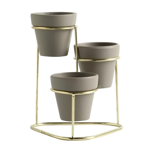 3 macetas de cerámica para suculentas, modernas macetas de interior con soporte, con mini macetas. Oro B
