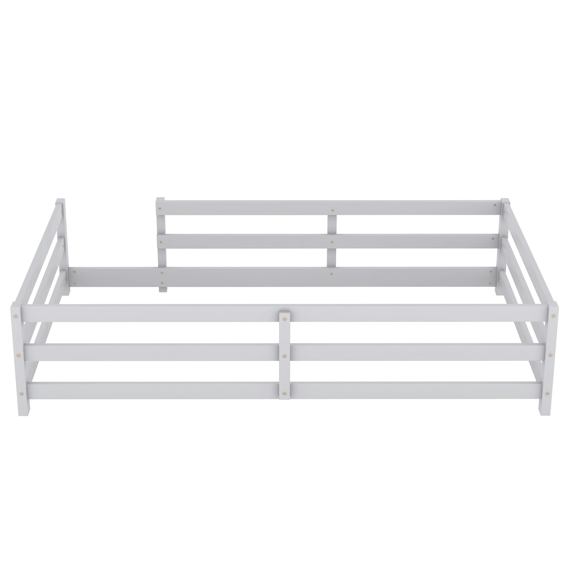 Holaki Twin Size Bed Frames with Rails,Wood Montessori Floor Bed Twin Size,Floor Bed with Fence,Montessori Floor Bed for Girls and Boys,77"x42.6"x15.7",Gray