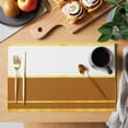thumbnail image 2 of Modern Brown Gold Placemats Set of 4 Minimalist Geometric Yellow Striped Place Mats Indoor Wipeable Table Mats Washable Cloth Dining Table Placemats for Kitchen Holiday Party Home Decor 13x19 Inch, 2 of 9