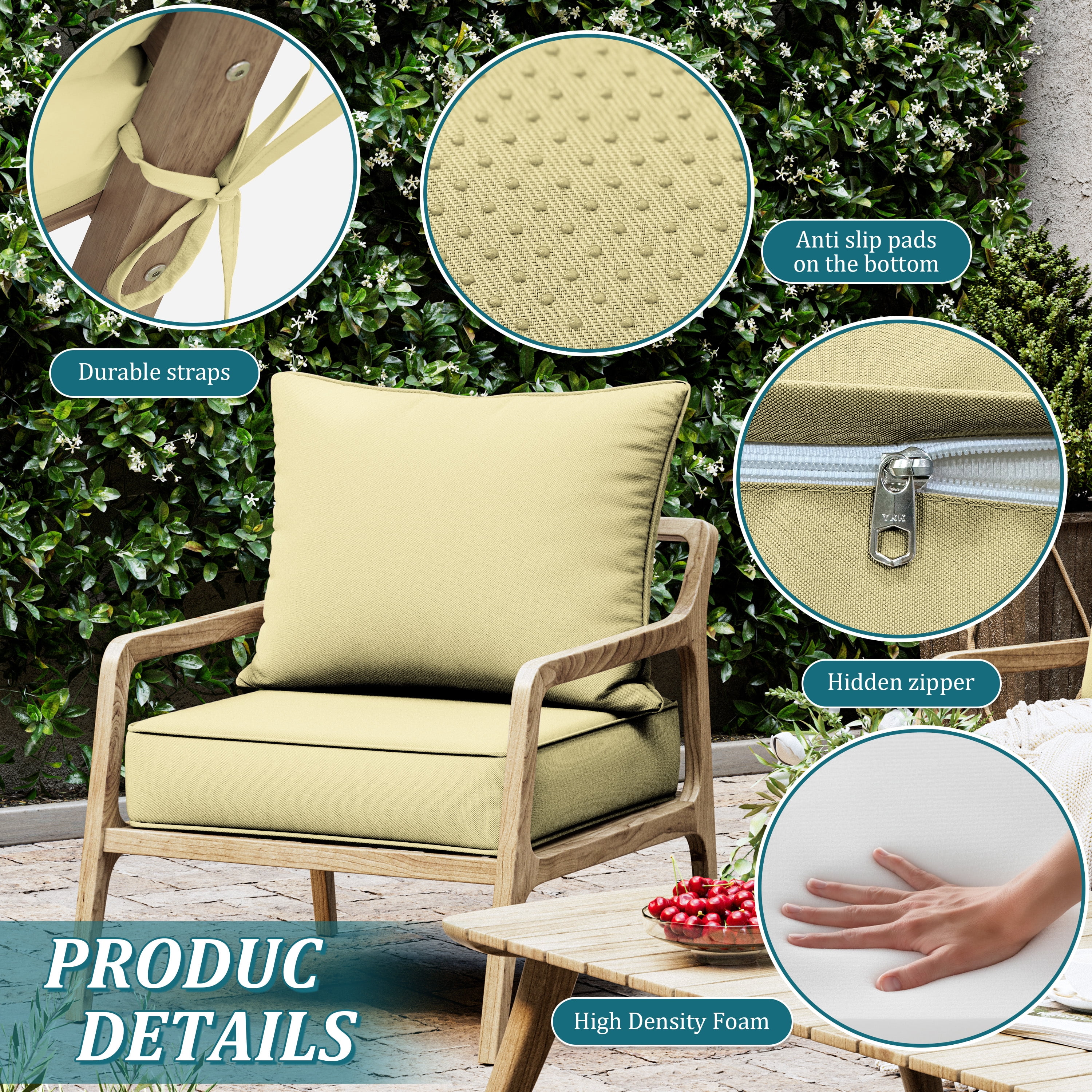 Kimunuk Outdoor Deep Seat Cushion Set, 24" x 24" x 6.5" Patio Furniture Chair Cushions Replacement for Sofa Couch, Creamy Yellow