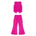 thumbnail image 4 of vastwit Kids Girls Boys Sequins Hip-hop Jazz Dance Outfit Vest Waistcoat Top Shirt+Flared Pants Streetwear Hot Pink 180, 4 of 5