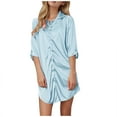 thumbnail image 4 of Wancir Women's Satin Nightshirt Button Down Sleepshirt Silk Long Sleeve Nightgown Boyfriend Notch Collar Sleepwear, 4 of 6